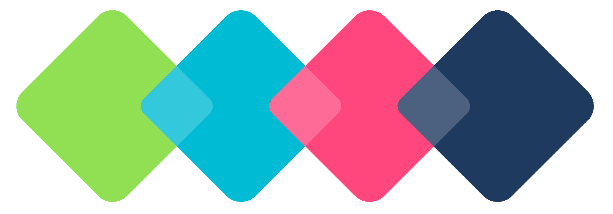 Four overlapping colorful diamond shapes on black